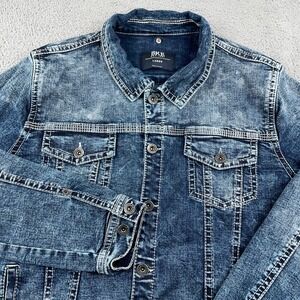 Buckle BKE Jacket Mens Large Blue Denim Trucker Western Bradley Stretch Casual